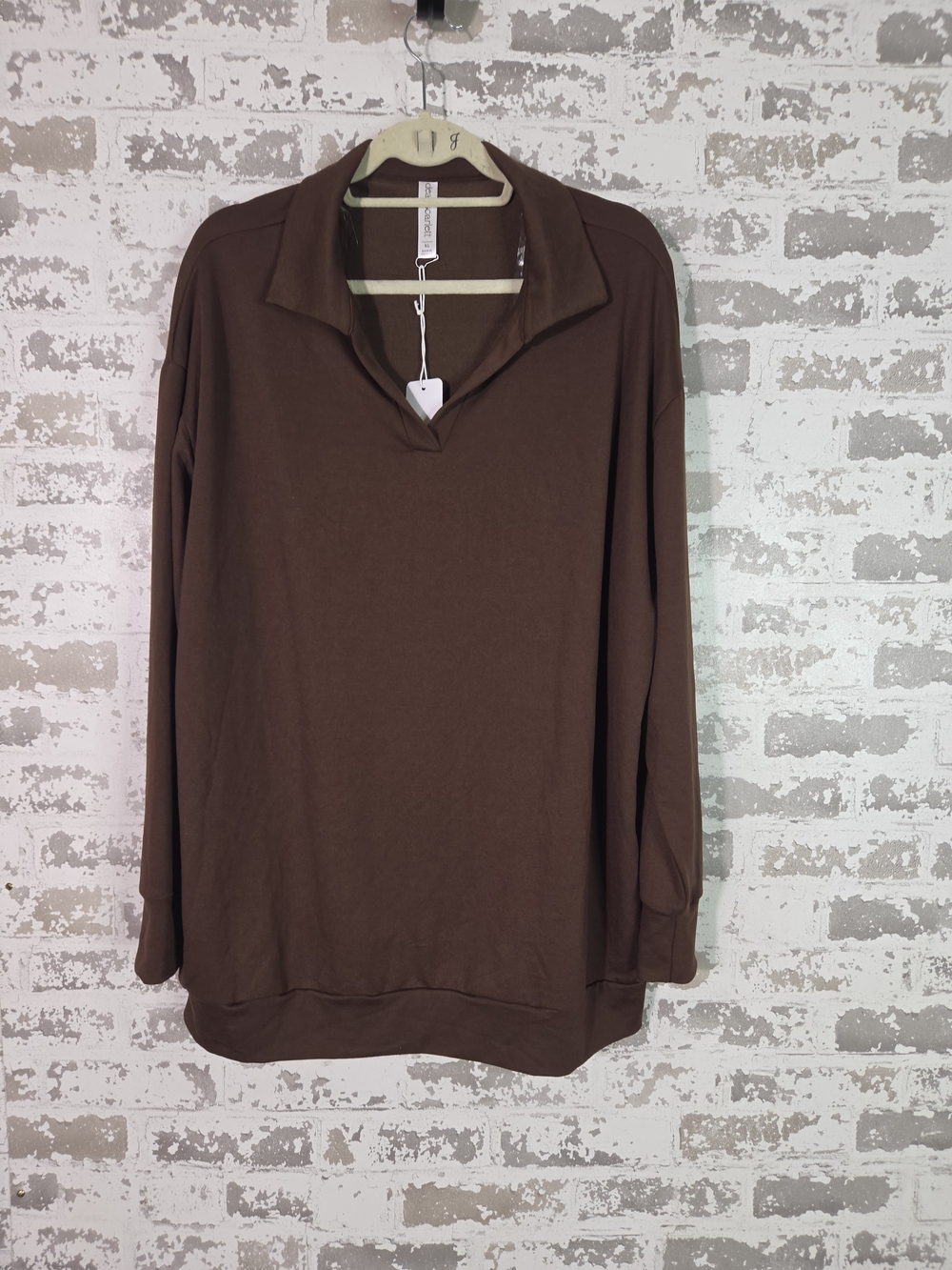 Dear Scarlett Brown Solid Knit Collared Pullover Top Long Sleeve Relaxed XL